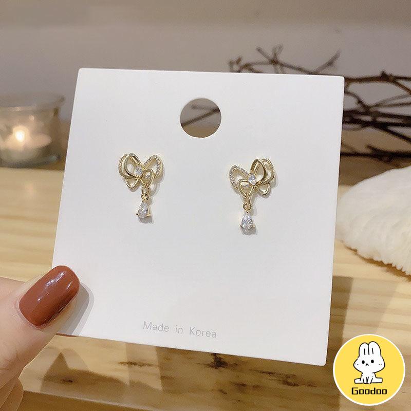 Gaya Korea Kupu-kupu Mutiara Kristal Anting-Anting Fashion Sederhana Anting Busur Elegan Perhiasan Aksesoris -Doo