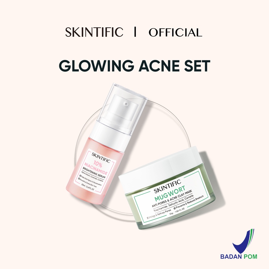 SKINTIFIC - Mugwort Anti Pores &amp; Acne Clay Mask Pore Clarifying Wask Off Pack 55G Masker Wajah  &amp; 10% Niacinamide Brightening Serum 20Ml Serum Mencerahkan【BPOM】