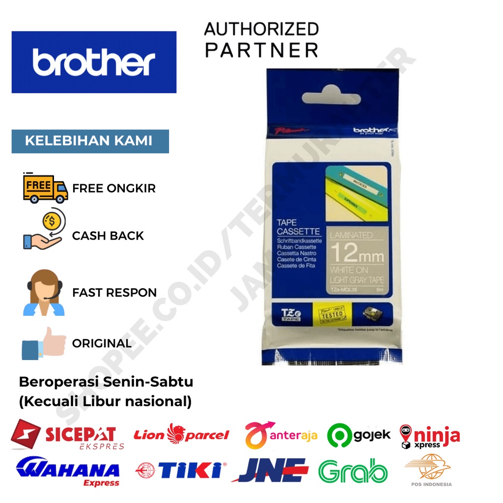 

BROTHER LABEL TZE-MQL35 WHITE ON LIGHT GRAY TAPE 12MMX5M TZEMQL35