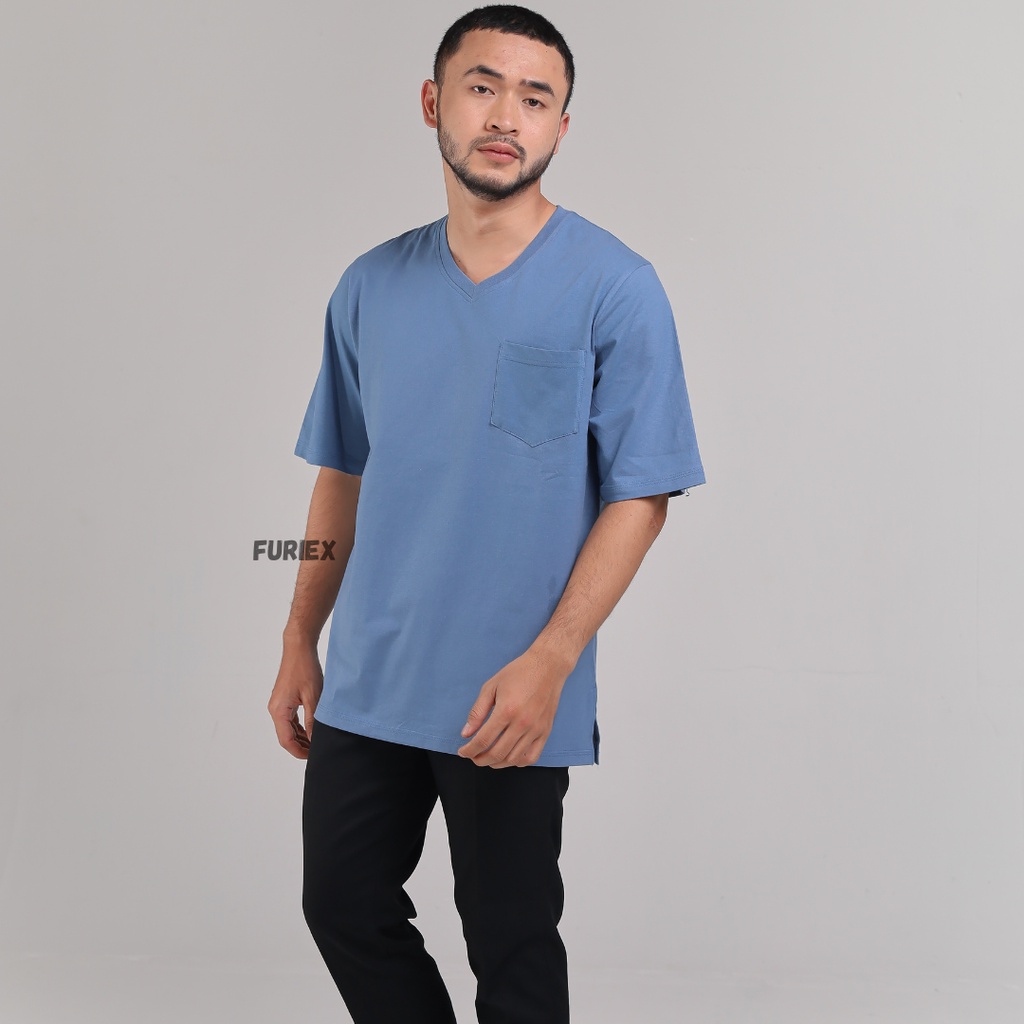 KAOS OVERSIZE POCKET | OVERSIZE KRAGH V-NECK | KAOS POLOS PRIA WANITA