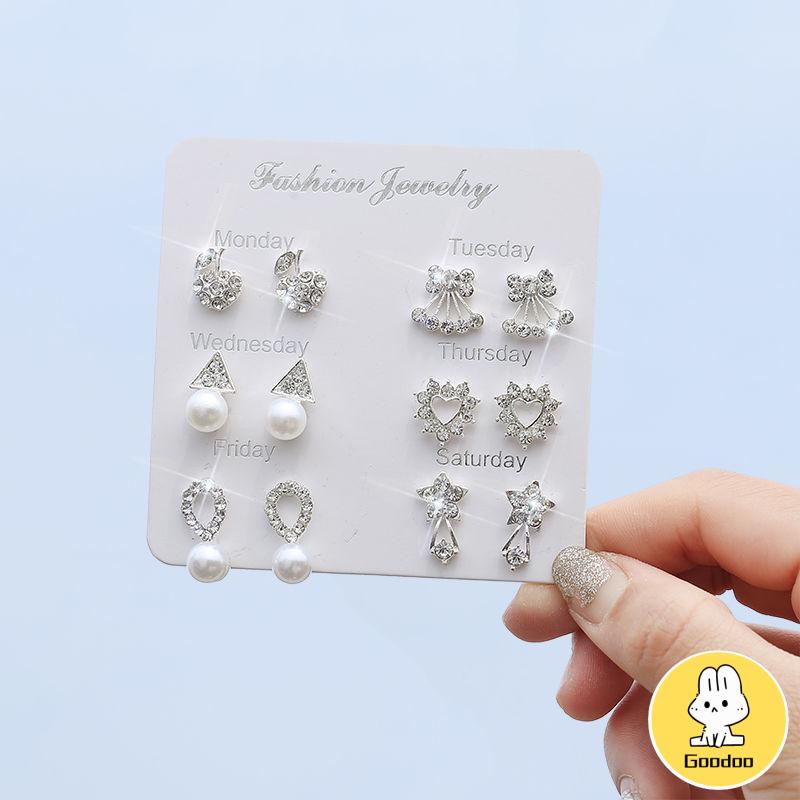 Anting Mutiara Pejantan Kristal Fashion Hati Mutiara Kristal Stud Anting-Anting Pesona Zirkon -Doo