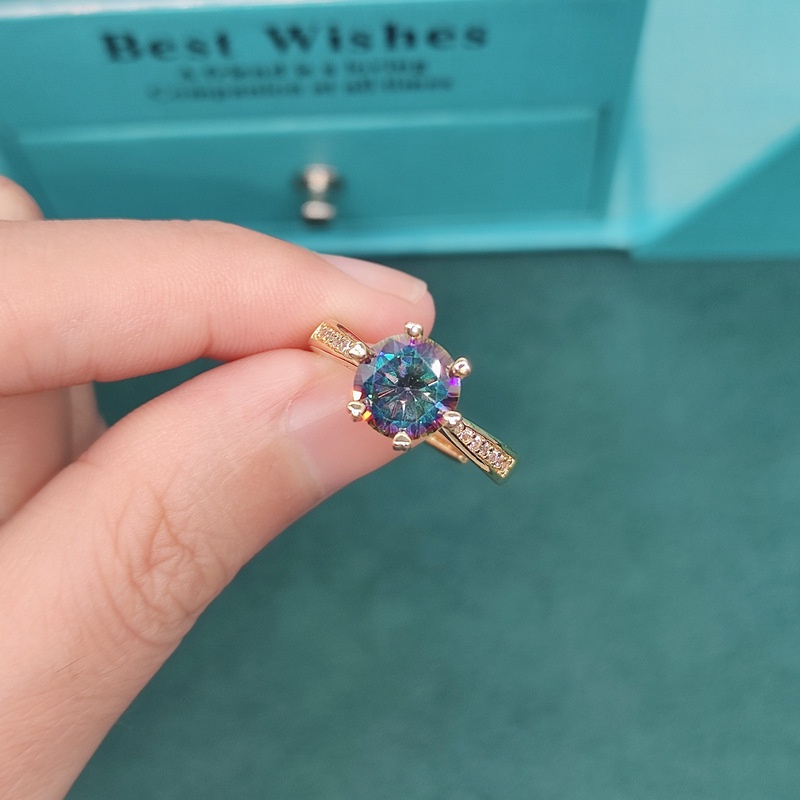 Goldkingdom Perhiasan Fashion 24K Bangkok Aksesoris Ready Stock Lapis Emas Asli Kadar 375 18karat Laser Berlian Klasik Enam Cakar Cincin Dapat Disesuaikan Untuk Wanita