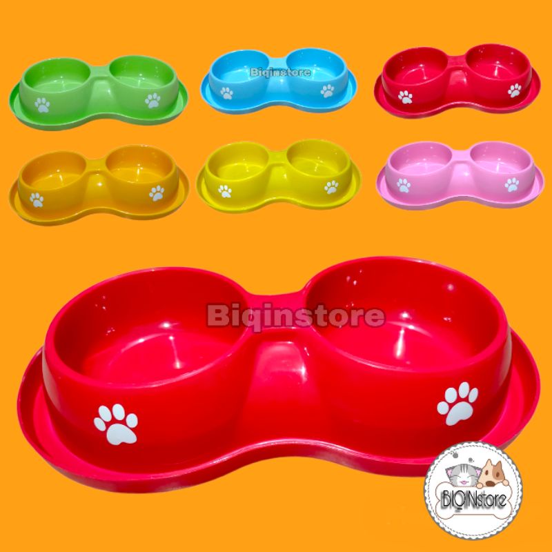 Tempat Makan Kucing Anjing Kecil Double Bulat Motif Paw