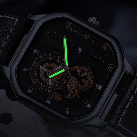 SANDA 7038 Jam Tangan Pria Analog Chronograph Tali Kulit Luminous Display WATCHKITE WKOS