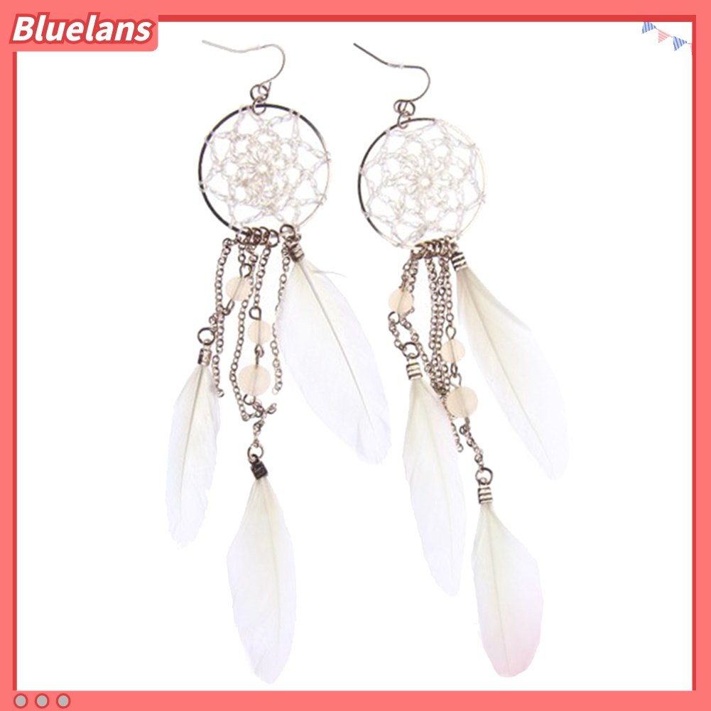 Anting Kait Gantung Desain Dream Catcher Hias Manik-Manik Rumbai Untuk Wanita