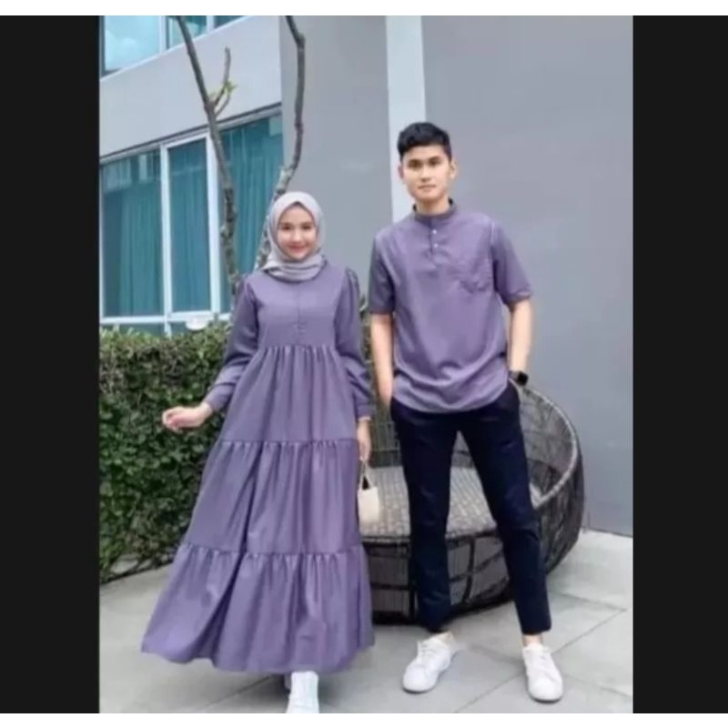 Baju Couple Muslim Terbaru/ Baju Pasangan Wanita Koko + Gamis/ Baju Couple Pasangan Muslim Polos/ Baju Kondangan