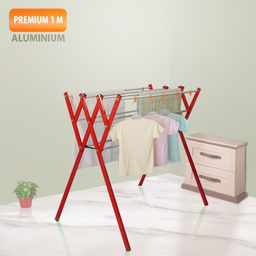 KB Rak Handuk Jemuran Pakaian Baju Aluminium Premium 1M - Merah