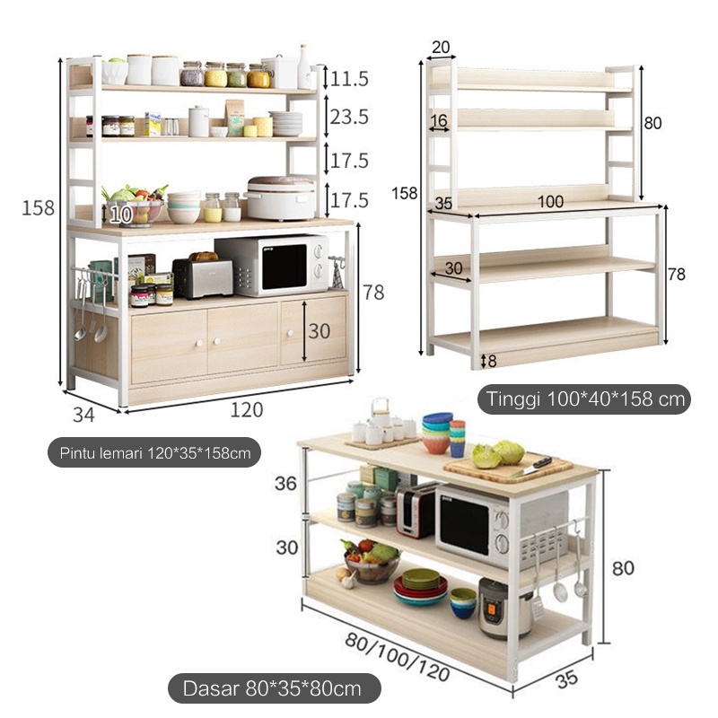 HRAK Rak Dapur/Rak Oven Microwave Bumbu Dapur Kayu Serbaguna/ Rak Oven/ Rak Microwave