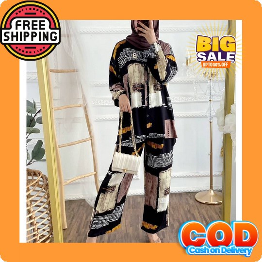 Baju Setelan Oneset Setcel 2In1 Rajut Knit Set Nagita Slavina Slit Blouse Top & Pants Longsleeve Cas