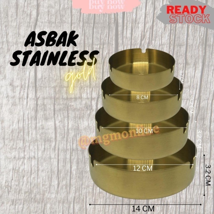 Asbak Stainless GOLD Cafe Tebal Bulat 14cm asbak besi polos 3 lubang