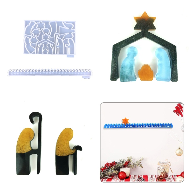 Siy 2Pcs Cetakan Resin Bentuk Kalender Advent Natal Bahan Silikon