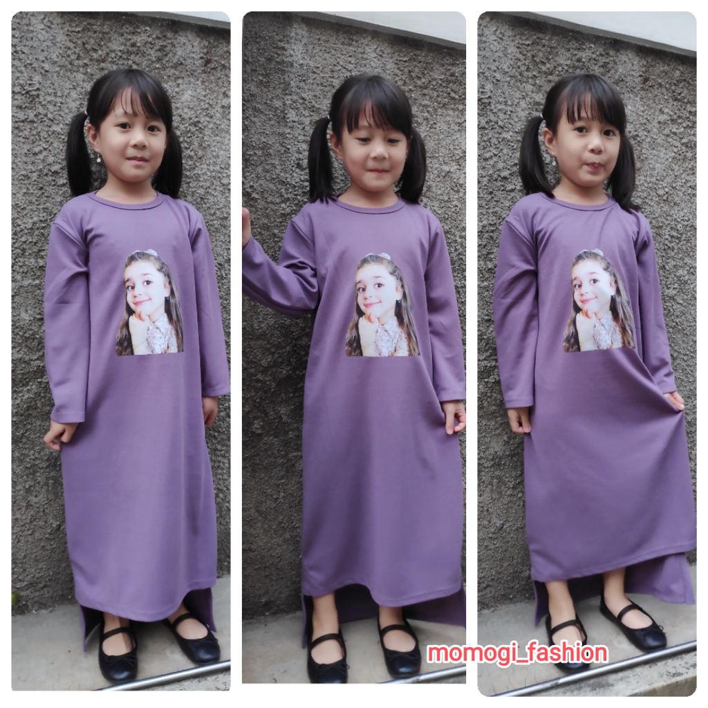 MOMOGI- MIDI DRESS ANAK PEREMPUAN VIRAL / MIDI DRESS DTF KARAKTER WAJAH /Usia 5-10thn