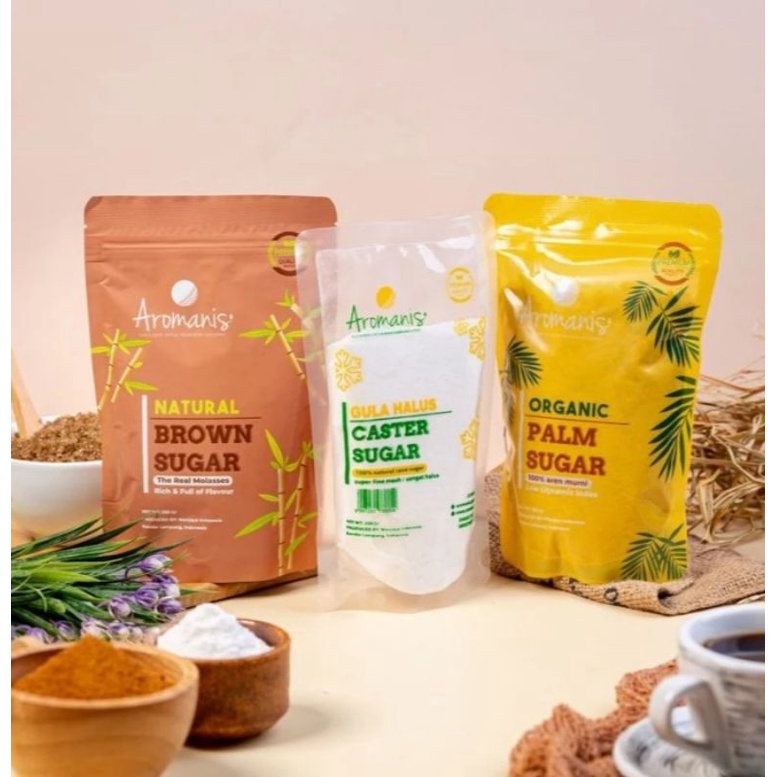 

AROMANIS ORGANIC PALM SUGAR | NATURAL BROWN SUGAR | CASTER SUGAR 250 GRAM