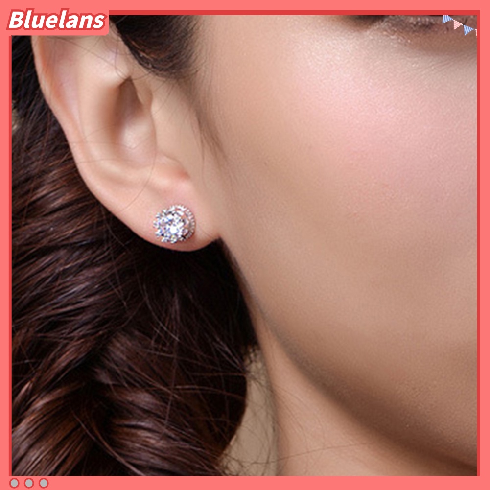 Bluelans Anting Tusuk Lapis Silver Hias Cubic Zirconia Untuk Wanita