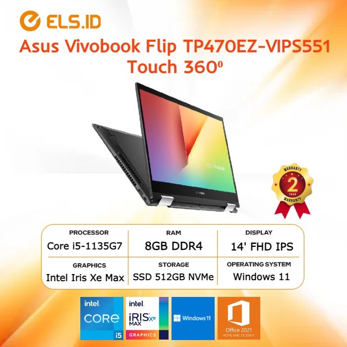 Asus Vivobook Flip TP470EZ-VIPS551 Touch 360⁰ i5-1135G7 8GB SSD 512GB