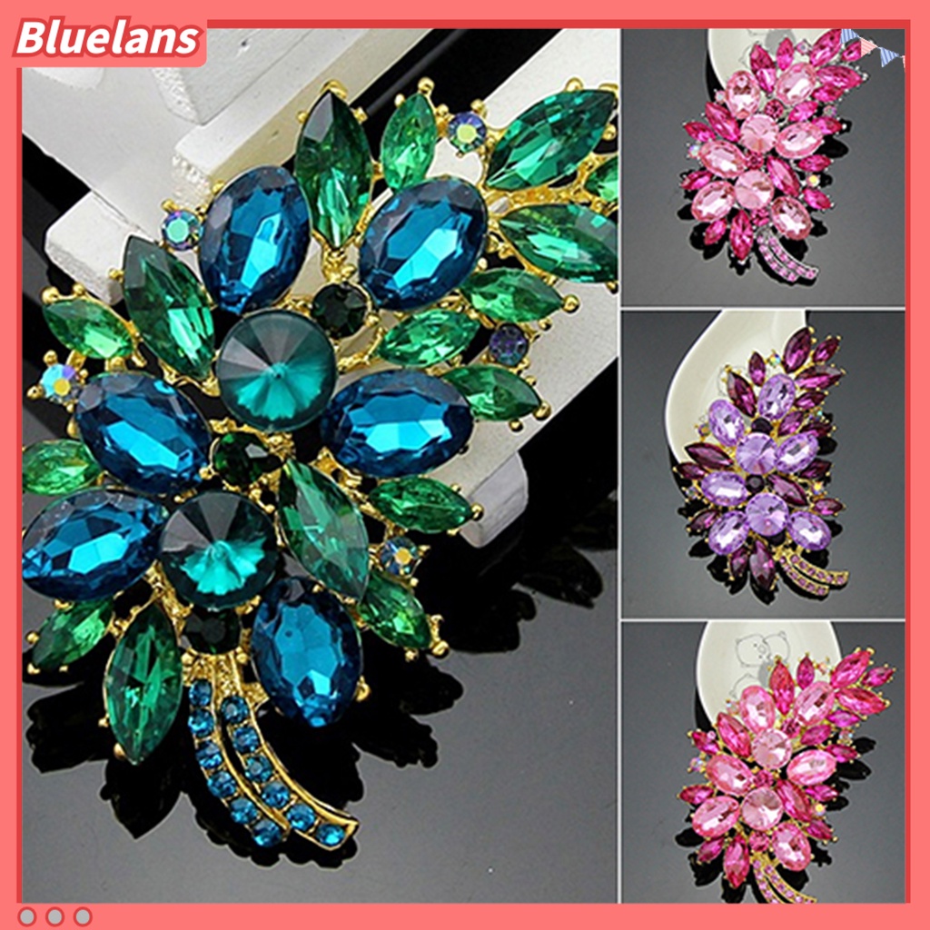 Bluelans Women Vintage Feather Flower Shape Rhinestone Brooch Pin Badge Breastpin Banquet Evening Party