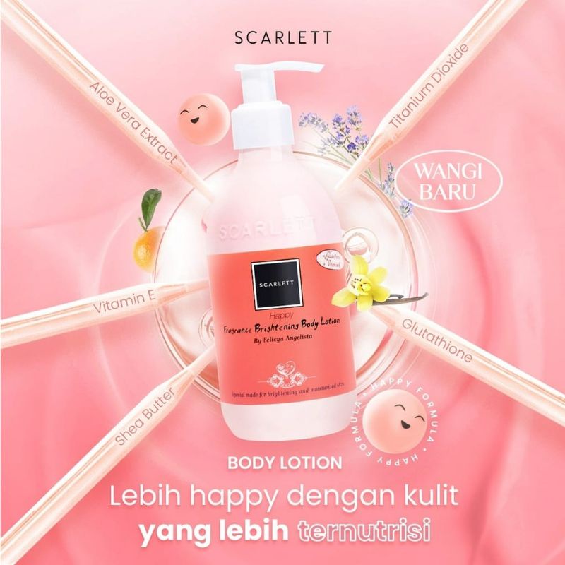 ❤️Miss Vinka❤️Scarlett Whitening Happy Series - Body Lotion/Body Serum/Body Cream/Body Scrub/Shower Scrub - BPOM 100% ORIGINAL