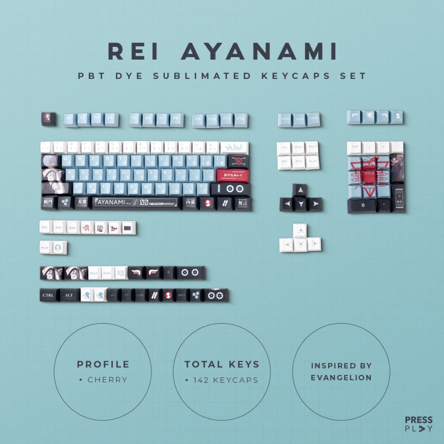 Press Play Rei Ayanami Evangelion PBT Keycaps 142 set JSA Profile