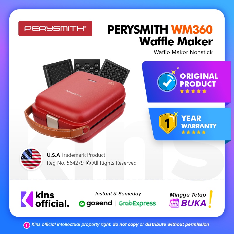 PerySmith WM360 3 in 1 Waffle Maker Nonstick Alat Pembuat Waffle 600W