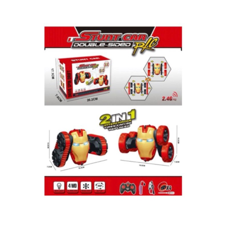 Mainan Anak RC STUNT CAR IRON MAN Remote Control Double Sided Stunt