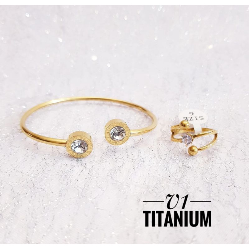 Set Perhiasan Titanium Wanita Gold Import 1012d