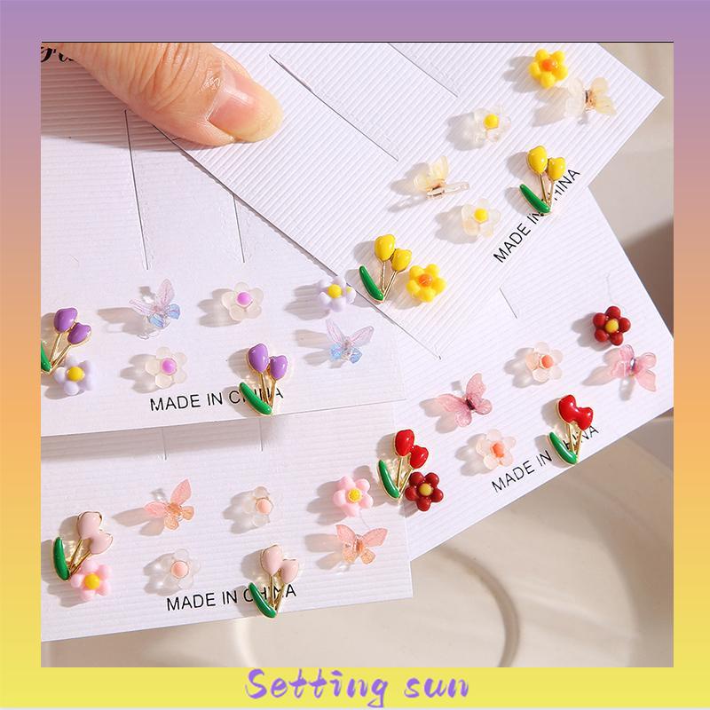 Anting Set Perhiasan Anting-anting Kupu-kupu Bunga Berwarna-Warni TN