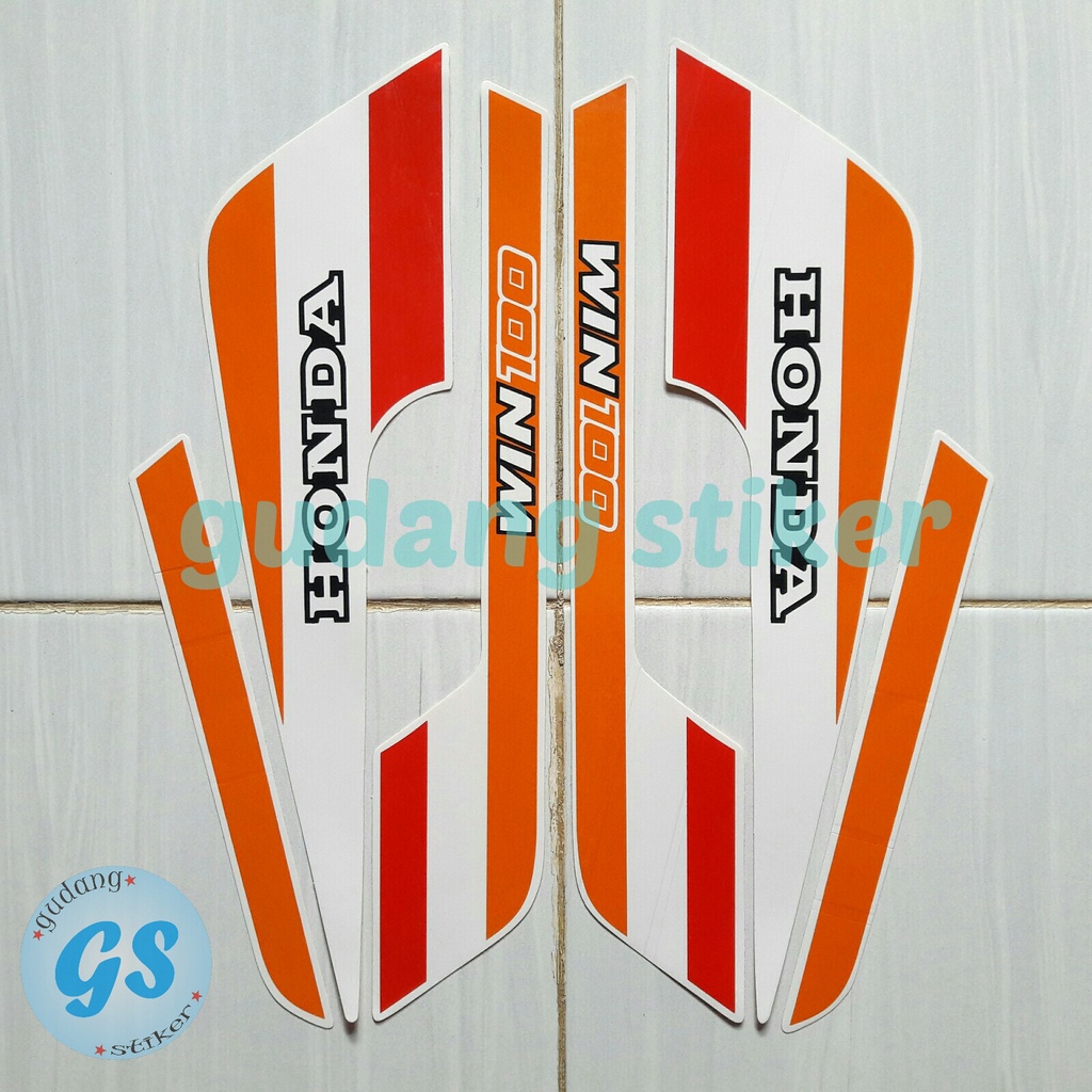 striping stiker motor honda win 100 1991 putih-orange