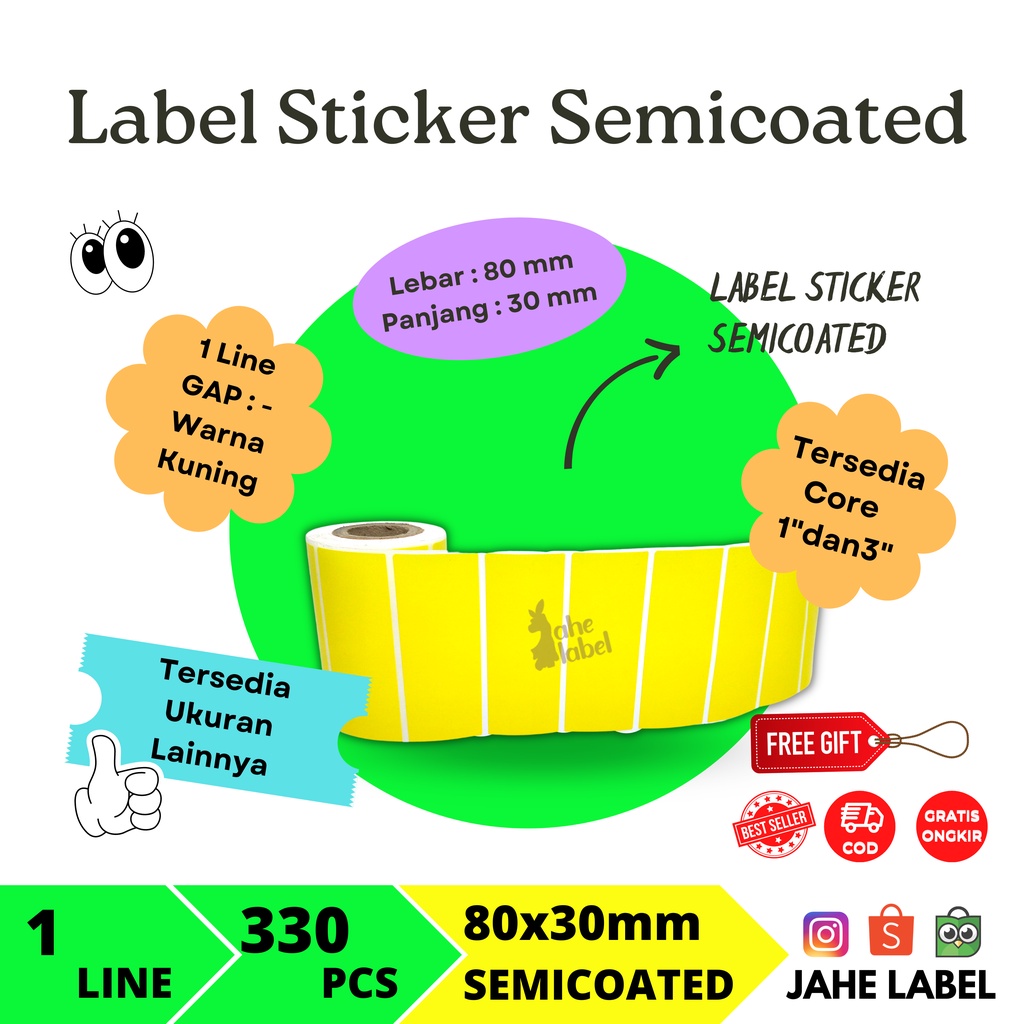 

LABEL BARCODE SEMICOATED 80X30MM STICKER LABEL SEMICOATED 80X30MM 330 PCS