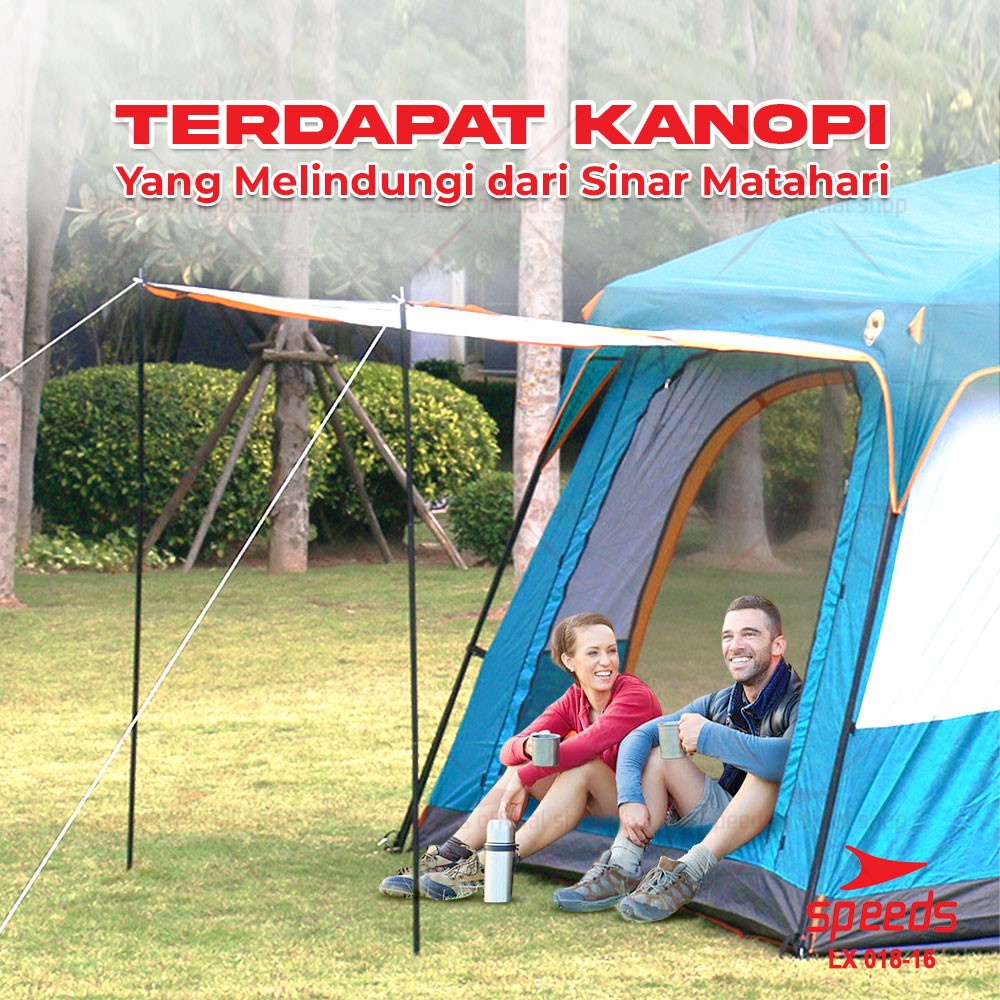 SPEEDS Tenda Camping Tent Besar Muat 3-5 Orang Tenda Kemah Outdoor + Kanopi Double Layer 018-16