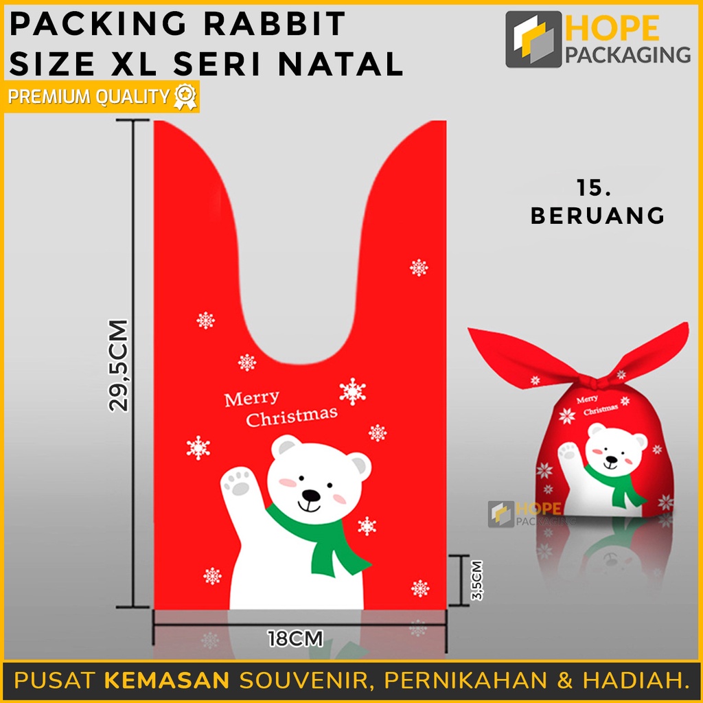 [ ISI 5 Pcs] Kemasan Packing Rabbit SIZE XL Edisi Natal Plastik Cookies Kemasan Kue Snack Merry Christmas