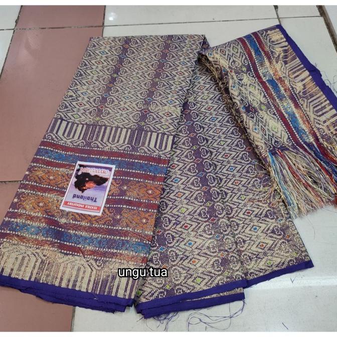 kain songket Thailand set selendang / bahan songket Thailand selendang Termurah
