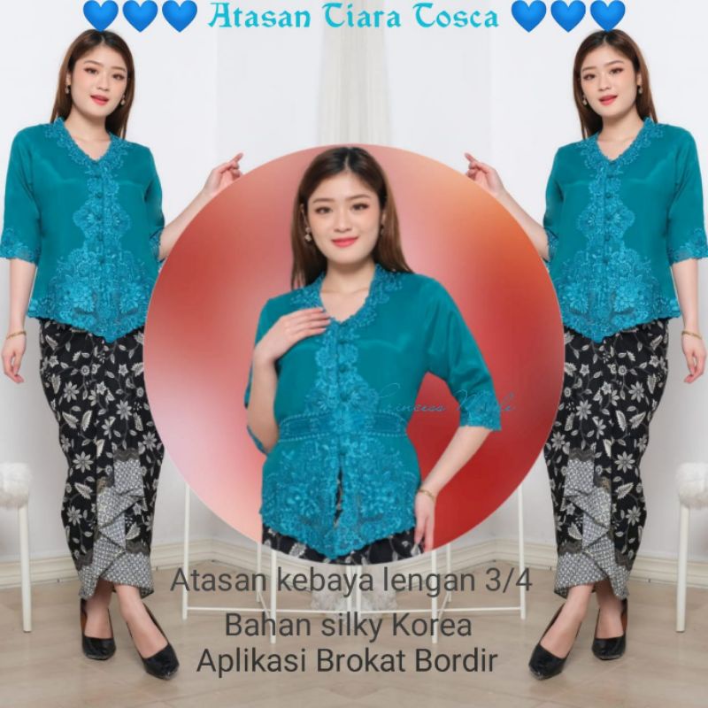 Atasan Kebaya Encim Senada Modern Silky Korea Kombinasi Brukat Bordir