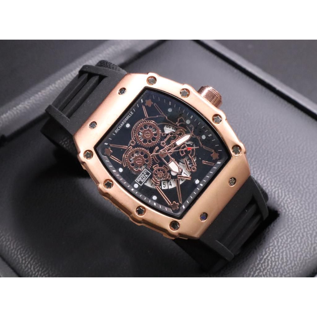 BEST SELLER JAM TANGAN PRIA RM V100 TALI RUBBER TANGGAL AKTIF DM 4.5CM FREE BOX &amp; BATERAI || JAM TANGAN FASHION PRIA JAM TANGAN COWOK MURAH