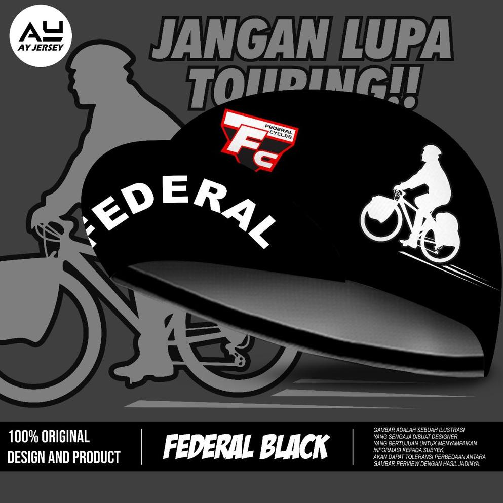 IDN.18Oc22ᴵ ‑ CYCLING CAP TOPI SEPEDA RUNNING | CYCLING JERSEY | BLACK FEDERAL