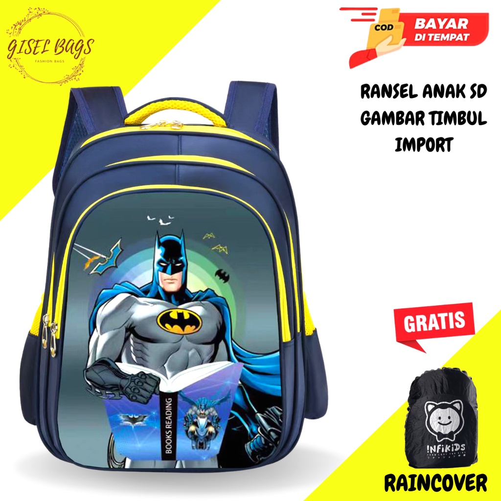 Tas anak laki laki terbaru sekolah sd import gambar timbul karakter superhero waterproof