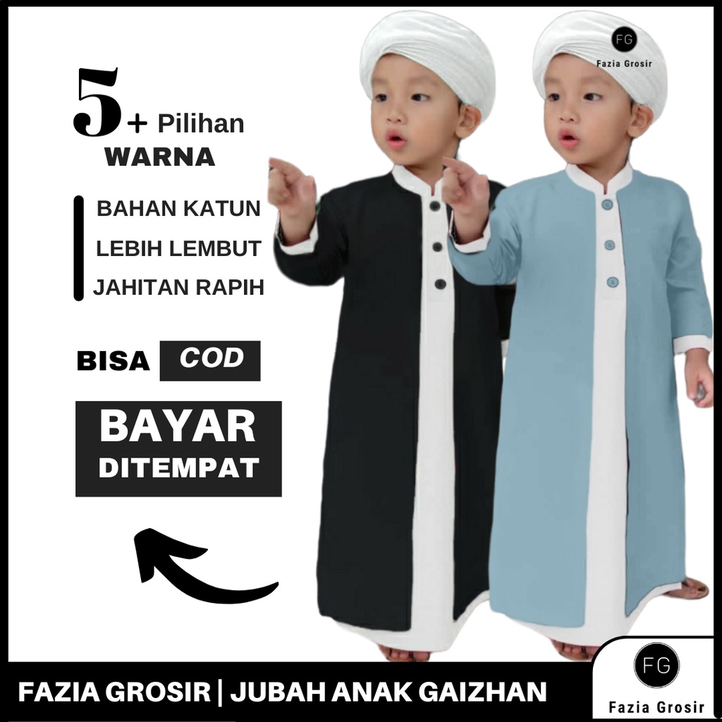 FAZIA GROSIR Jubah Anak GAIZHAN by RAINAN ORI (Free Peci Putih) / Jubah Anak Terbaru 2022 / Jubah Habib Anak / Jubah Anak Lengan Panjang / Gamis Anak Laki Laki / Jubah Anak Usia 1-13 tahun / Jubah Koko Bayi Aqiqah / Jubah Koko Putih Anak Laki Laki