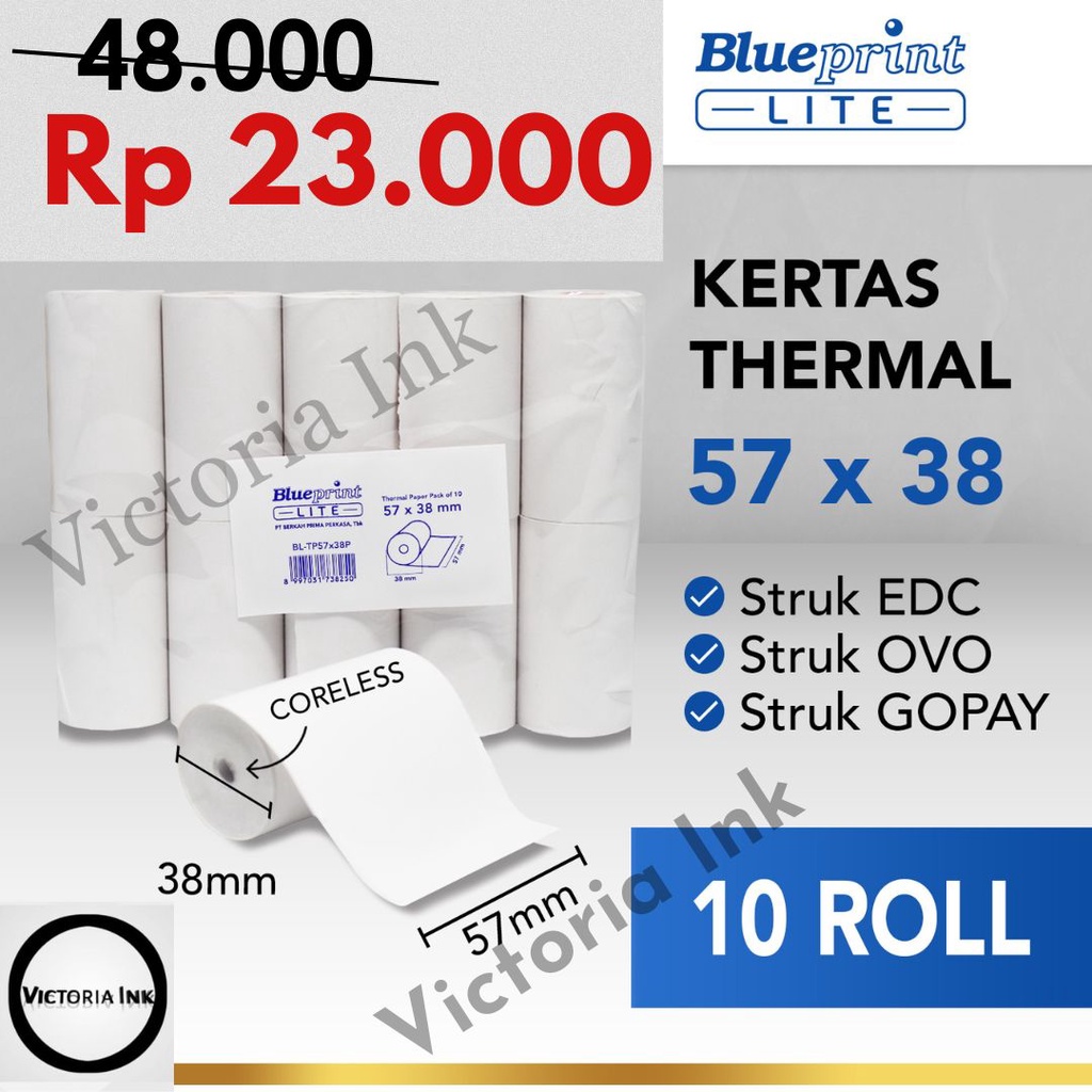 Kertas Thermal Blueprint 57x38 57×38 BP Lite 58 Kertas Thermal Printer Mini Thermal Blueprint