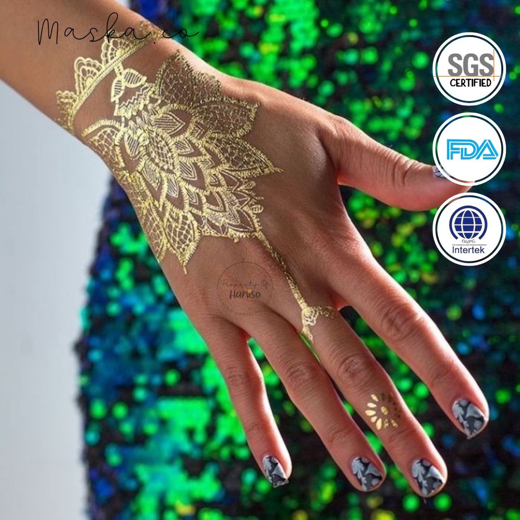 Gold Metallic Henna Instan Pengantin Premium Temporer