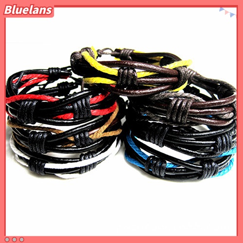 Bluelans Gelang Multilayer Bahan Kulit Imitasi Untuk Pria Dan Wanita