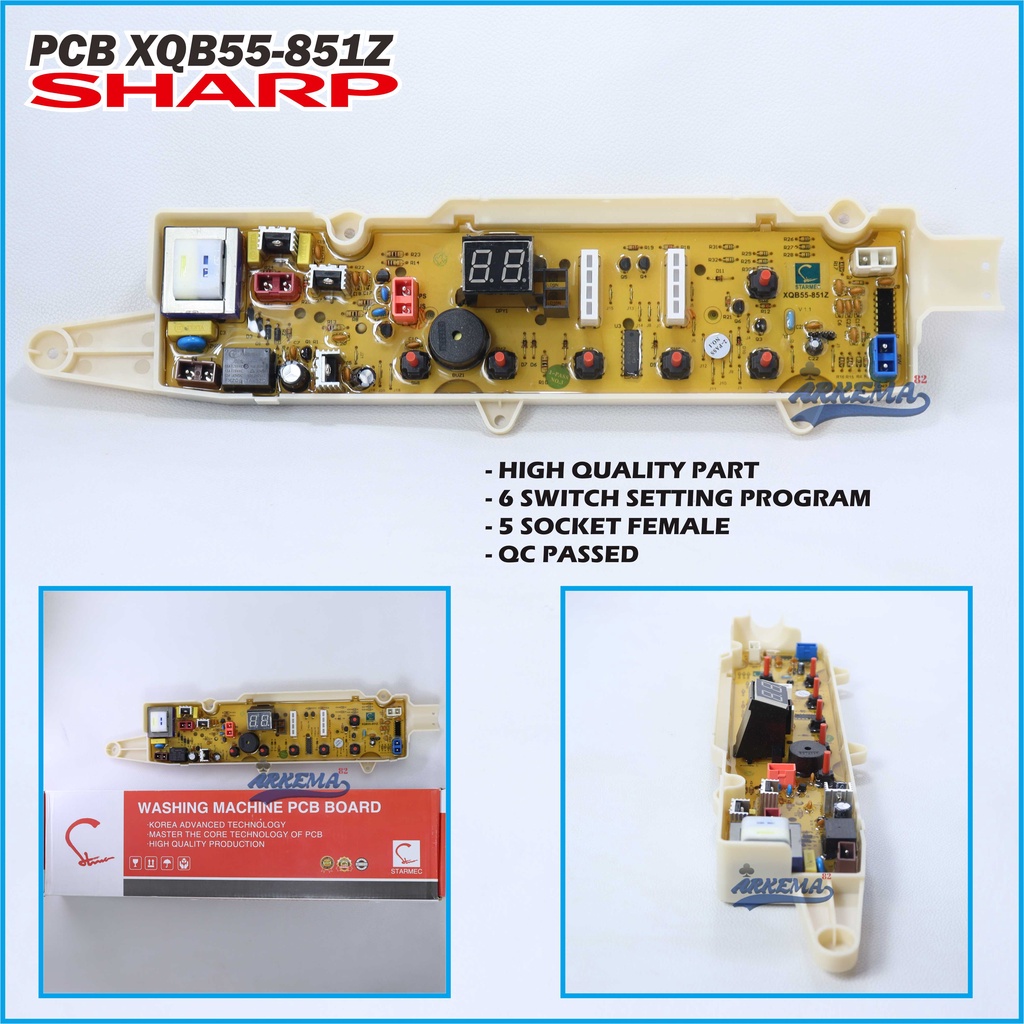 MODUL PCB MESIN CUCI SHARP XQB55-851Z ES-F950P-GY 1TABUNG 6 TOMBOL ARKEMA