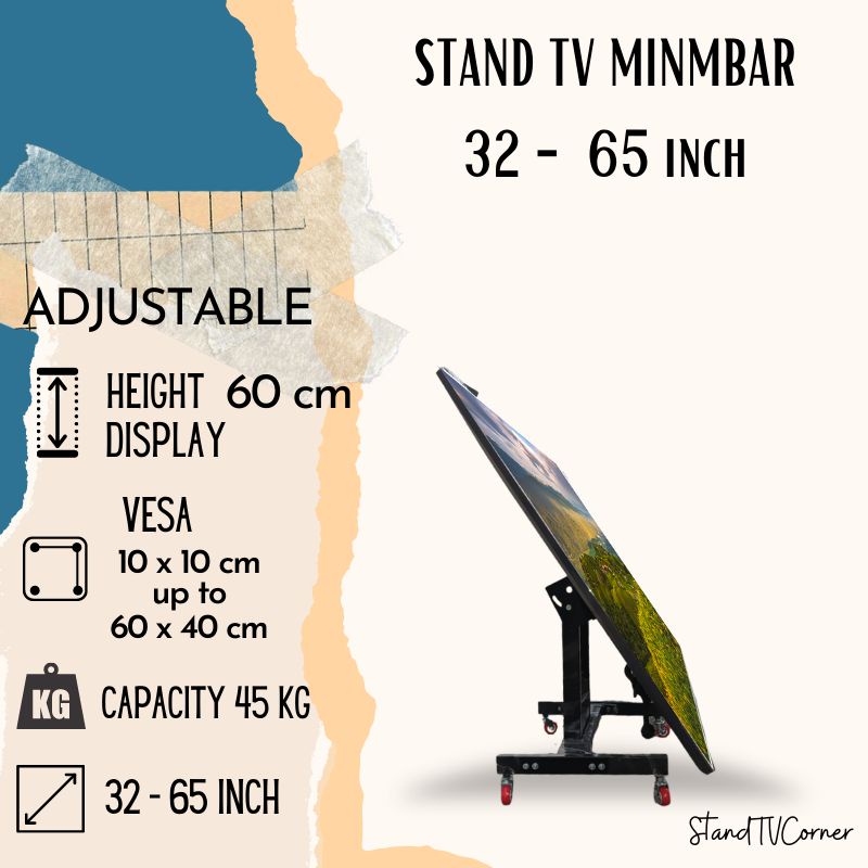 Bracket tv stand 32 sampai 70 inch 90 deratjat mimbar stand tb standing