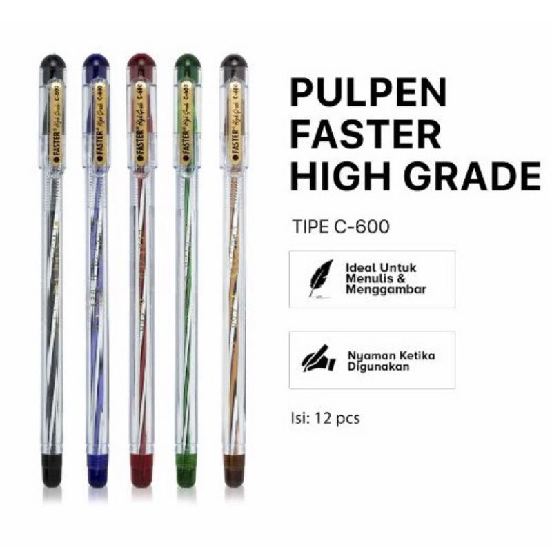 

pulpen faster c600/pulpen tutup original isi 12pcs