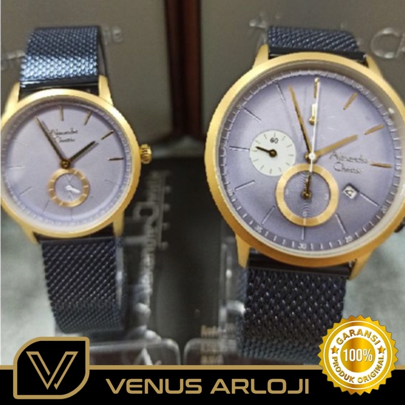 Jam Alexandre Christie AC 6498 MC/LS BUG Wanita/Pria Rantai Pasir Biru Gold Bulat