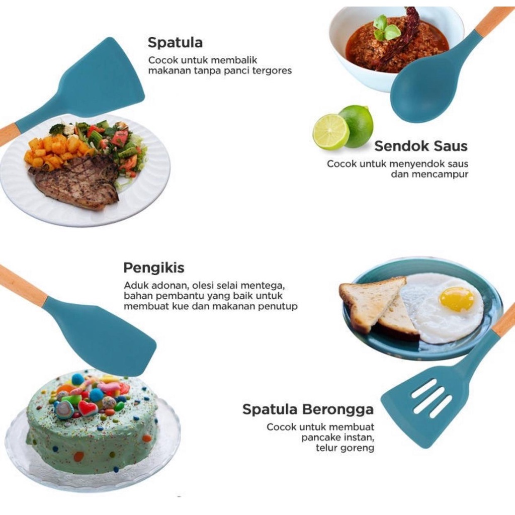 YUN Mall  Silikon Spatula Silicone Alat Masak Capitan Scraper Whisk Sendok Centong Kuas Silikon Tahan Panas Set