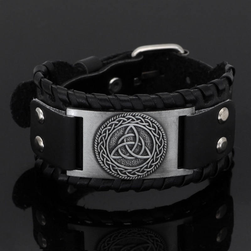 [Z H Jewelry] Hip Hop Vintage Viking Fashion Pria Kulit Anyaman Segitiga Gelang Pesta Perhiasan Aksesoris