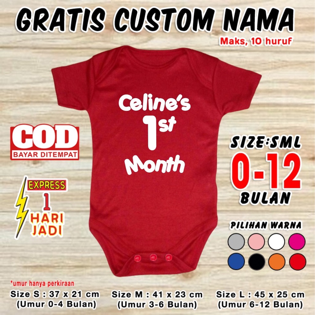 Baju Bayi 1st MONTH GRATIS CUSTOM NAMA Set Pakaian One Month Jumper Bayi 1 Bulan Romper Baru Lahir J