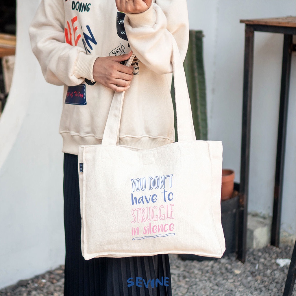 Sevine Totebag Kanvas Daisy Tas Wanita Tote Bag Kantong Laptop Kuliah Sekolah Kerja Quotes Aesthetic Danish Pastel - KO