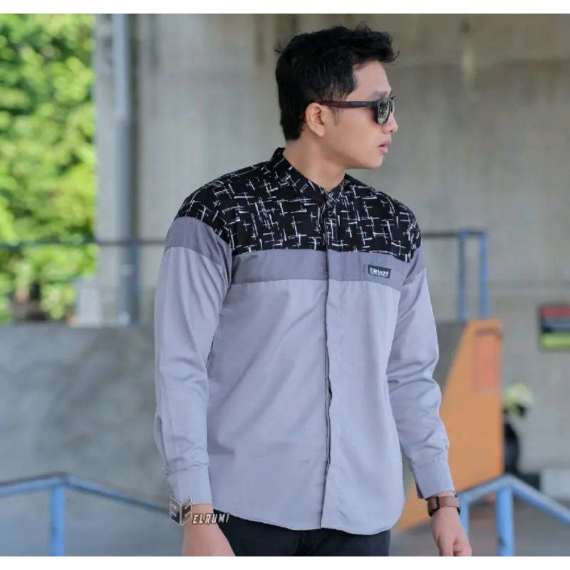 Baju Koko El Rumi Fashion Model Senopati Abu Coklat Hitam kode4377EE