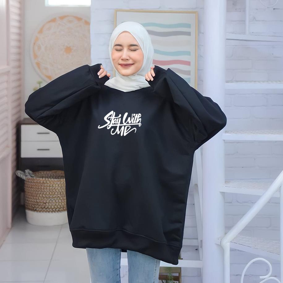 Rekomendasi sweater kerah stay with me tinggi pria dan wanita xxl crewneck pria dan wanita murah ker