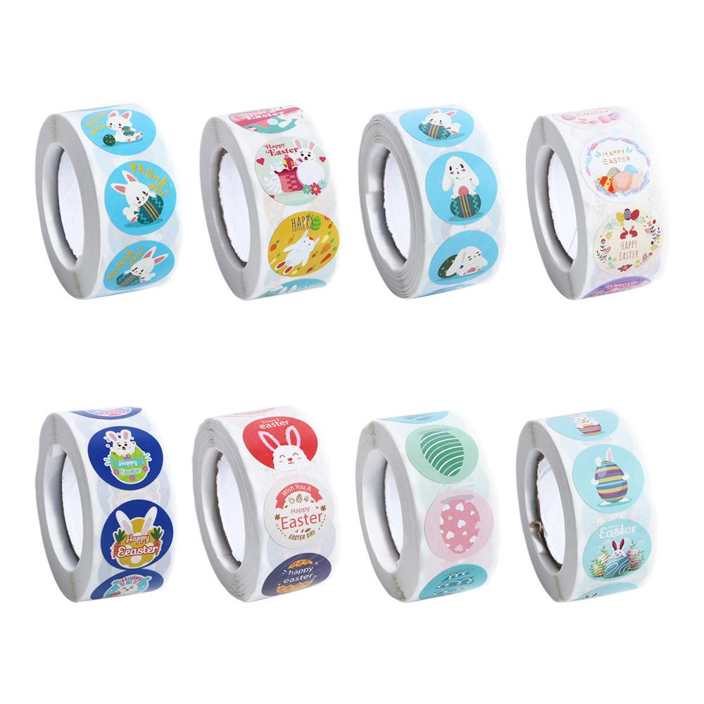 Lanfy Stiker Paskah 500pcs/roll Kartun Amplop Seal Dekorasi Happy Rabbit, Easter Egg Pattern Wrapping Sticker Box Tag